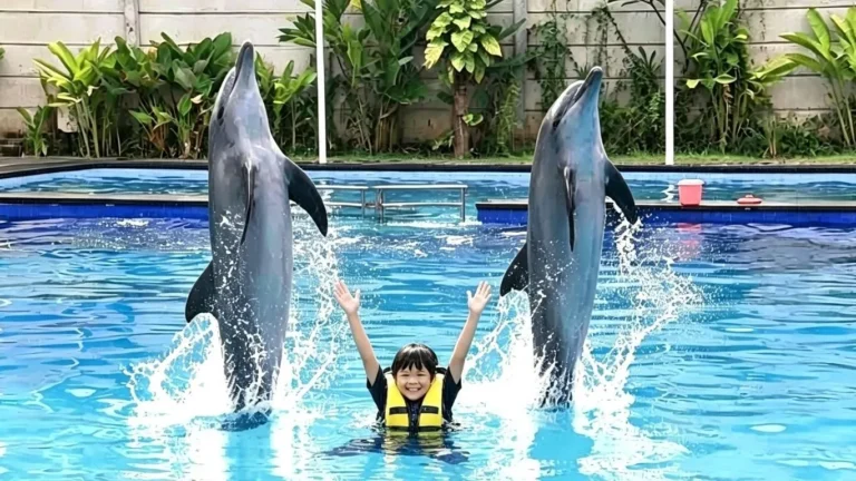 bali dolphins exotic marine park kids playing dolphin